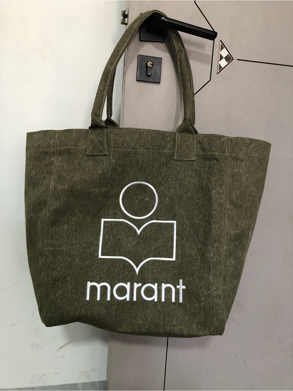 Isabel Marant Olive Green Canvas Logo Tote